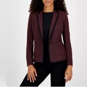 Kasper Women's Sz 6 Framed Plaid Jacket Black & Plum